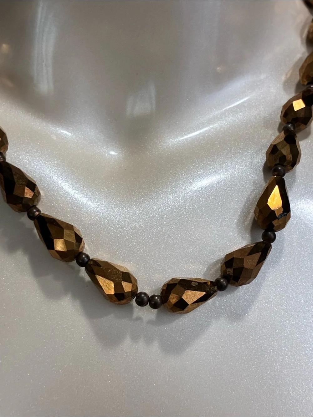 Murano Faceted Mocha Brown Metallic Teardrop Beaded Necklace